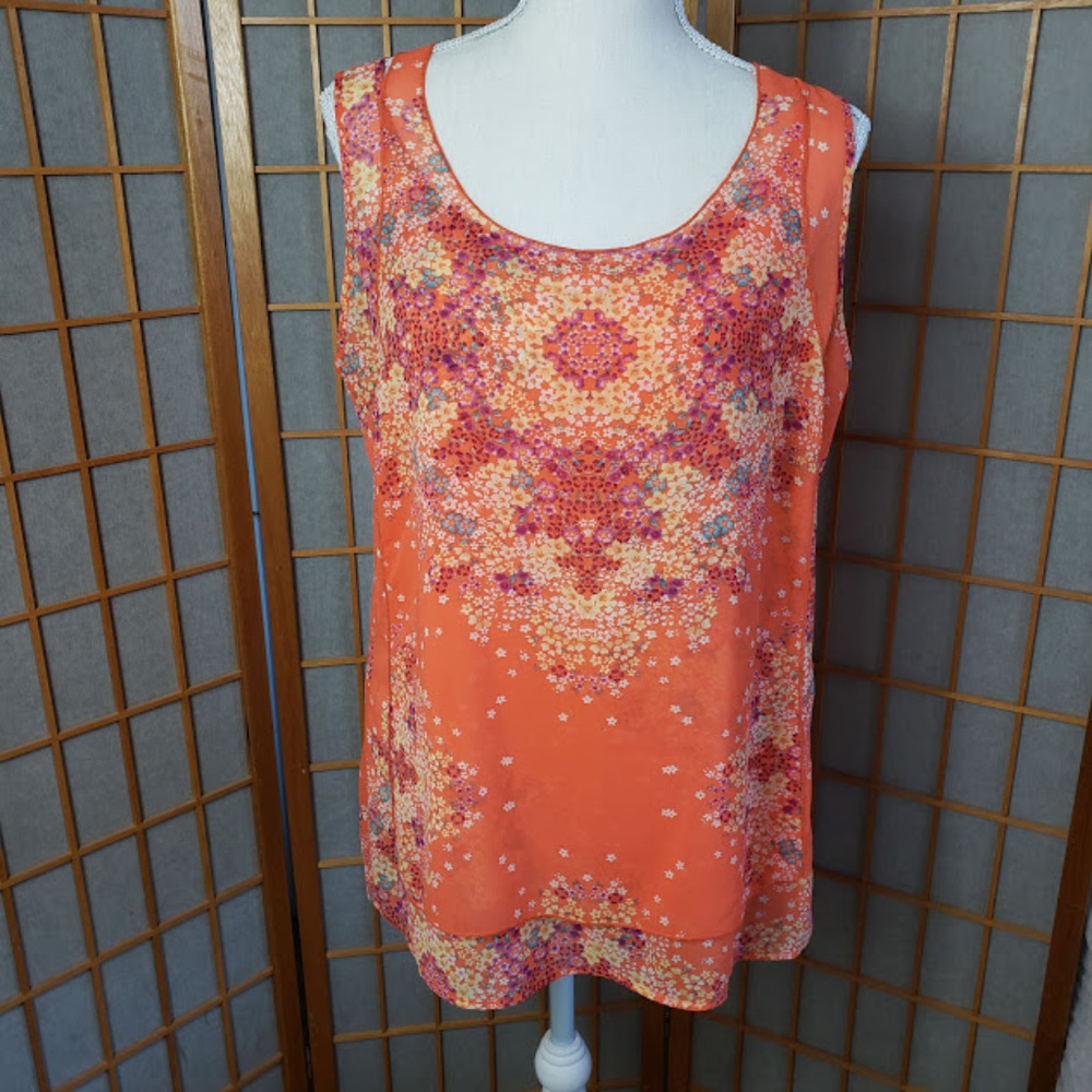 CAbi Orange floral merrow edge tank #268